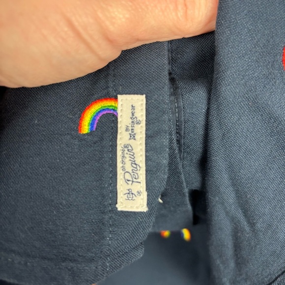 Original Penguin Navy Button Up with Rainbows Men’s Sz XL - Picture 4 of 10